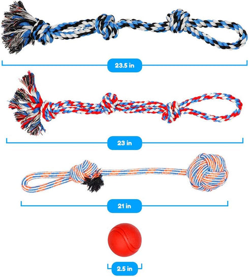 Pacific Pups Large Dog Toys 4 Piece Dog Toy Set for Aggressive Chewers, Dog Tug of War Toys for Large Dogs