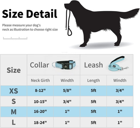 IVY&LANE 2 Pack Reflective Dog Collars and Leash Set, Adjustable Neoprene Padded Collars for Small Medium Large Dogs