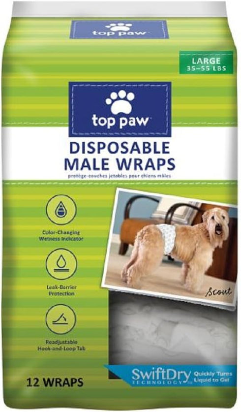 TOP PAW Disposable Male Wrap Dog Diapers (Large)