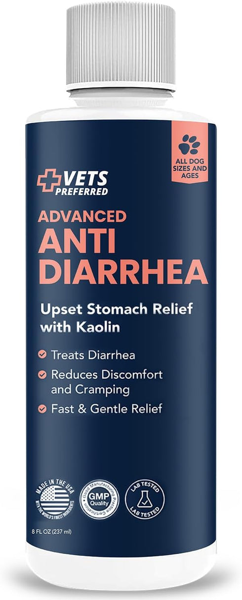 Vets Preferred Anti Diarrhea Liquid for Dogs, 8 oz. with Kaolin - Relief for Diarrhea & Gas