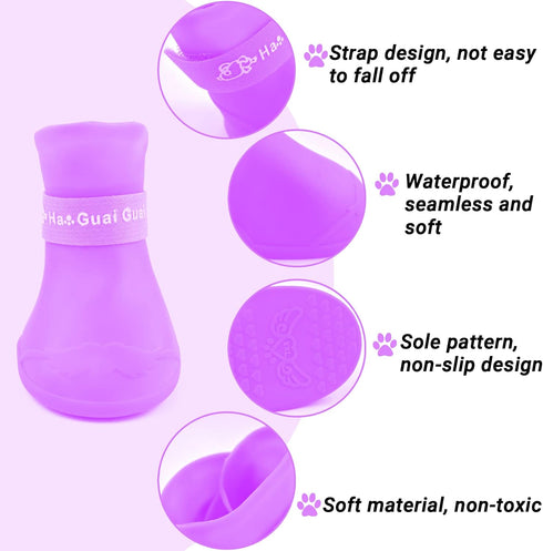 Puppy Dogs Candy Colors Anti-Slip Waterproof Rubber Rain Shoes, Boots Paws Cover, Purple, Medium