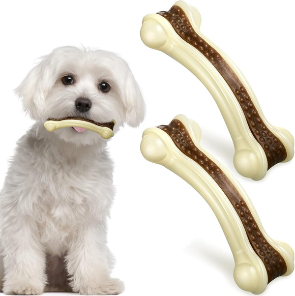 Sosation Bones Shaped Dog Toys, 2 Pack Nylon Beef Flavor Chew Toys for All Breeds