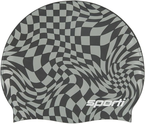 Sporti Silicone Swim Cap with Graphic Design, Height 7.6" Opening 7.5", Non Slip