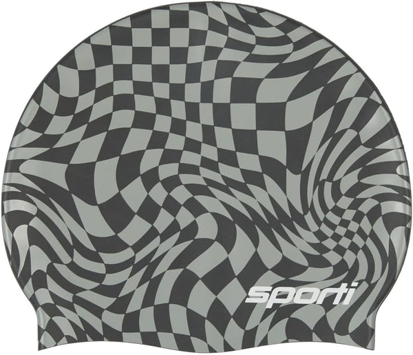 Sporti Silicone Swim Cap with Graphic Design, Height 7.6" Opening 7.5", Non Slip