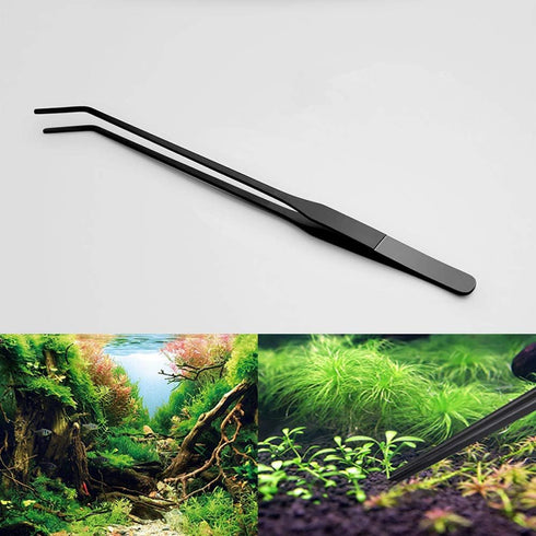 15 inch Black Curved Aquarium Tweezers, Stainless Steel with Carbonation Protection Coating for Aquatic Plants