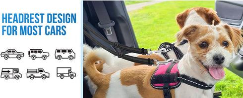 KOOK UDU Dog Seat Belt for Car, Dual Pet Vehicle Headrest Restraint Safety Seatbelt,Two Dog Leash No Tangle Dog Car