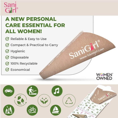 SaniGirl Womens Disposable Urination Device, Pee Funnel Travel Urinal for Girls, Bundle 20 Funnels for Hiking Camping