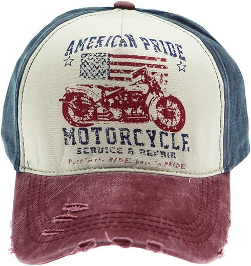 Vintage Baseball Cap, Washed Denim Trucker Cap, Motorcycle Print Pattern Outdoor Sun Hat