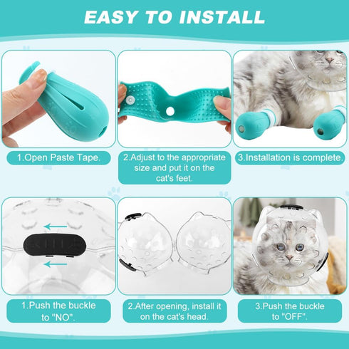 Axrivonte Trimming(Size:M) Breathable Cat Muzzle with Anti-Scratch Silicone Boots, Adjustable Transparent Helmet & Grip