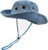 Y2K Crystal Star Washed Denim Cowboy Hat for Women, Foldable Bucket Sun Cap with String