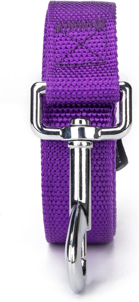 Strong Durable Nylon Dog Training Leash, 1 Inch Wide, 6 ft 10ft 15ft Long for Small Medium Dogs - Purple, 15 Feet