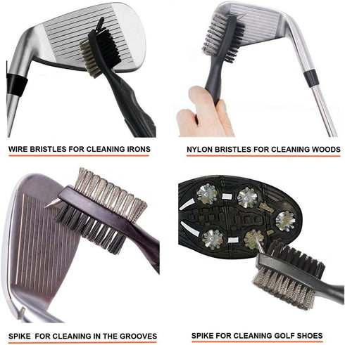 Golf Accessories Set: Metal Divot Repair Tool with Ball Marker, Club Groove Cleaner Brush (3 in 1 Pack)