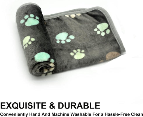 1 Pack 3 Puppy Blankets, Super Soft Warm Sleep Mat Grey PAW Print Fleece Blanket for Small Dogs and Fluffy Cats, Medium