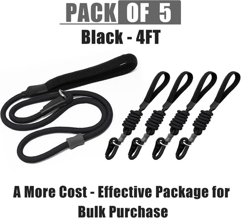 Strong Slip Rope Dog Training Leash (4ft) - 5pc Heavy Duty Durable Braided Nylon Lead with Rubber Stopper & Padded