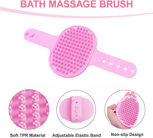 6PCS 39.7" 20.5" Pink Dog Washing Kit with Dog Brush, Shampoo Brush, Bath Scrubber,Washing Gloves, Towel and Big