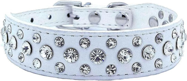 Rhinestone Dog Collar, Bling Rhinestone PU Leather Crystal Diamond Pet Collar for Dogs and Cats, Black S M L XL (L,