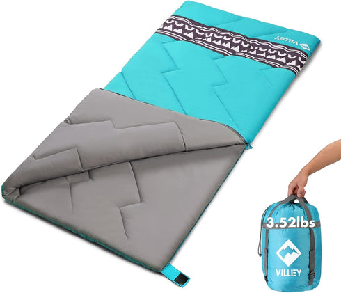 VILLEY Camping Sleeping Bag, Lightweight Backpacking with Compression Sack for Adults & Kids, Outdoor Equipment for 3