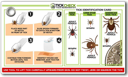 TickCheck Tick Remover Spoon - 3 Pack Lightweight Tick Remover Tools with Free Tick ID Card & Carabiner