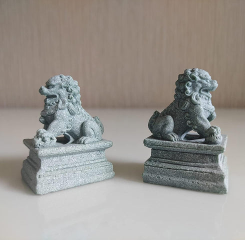 Asian Fu Foo Dogs Statues Mini A Pair of Guardian Lion Figurine Sandstone Pets Fish Tank Aquarium Landscape Ornaments Accessories Feng Shui Decorations, A