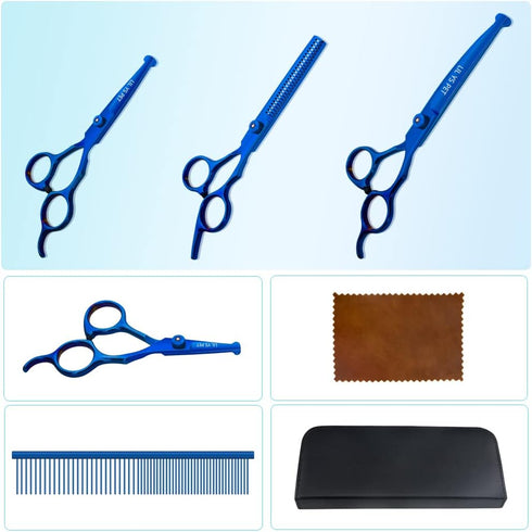 Safety Round-tip Scissors Set, Professional PET Dog Grooming Coated Titanium Scissors Suit for Cutting, Curved &