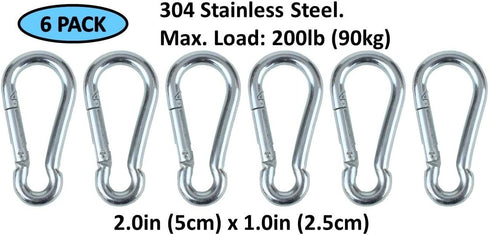 Heavy Duty Bushcraft Stainless Steel Carabiner Spring Snap Clip Link Hooks, 200-500lb Load, 2-12 Packs