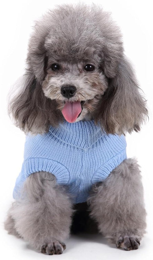 Small Dog Sweaters Knitted Pet Cat Warm Sweatshirt for Winter, Kitten Puppy Sweater (Small, Light Blue)