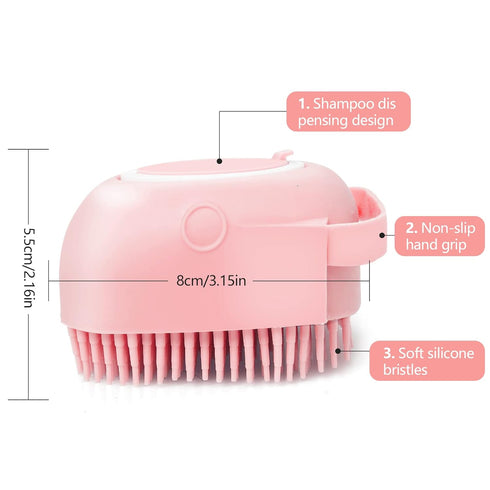 Dog Cat Bath Brush with Soap Dispenser, Soft Silicone Rubber Bristle for Short Haired Dogs and Cats Shower