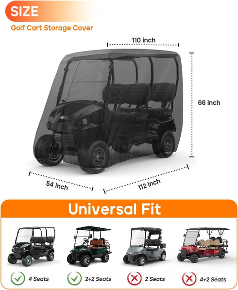 Golf Cart Cover for 4 Passenger, Heavy Duty 420D Waterproof Covers, Extended Roof Compatible with EZ GO Club Car