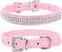 THAIN Basic Adjustable Dog Cat Collar - Bling Rhinestones PU Leather with Shiny Diamonds, XS Pink