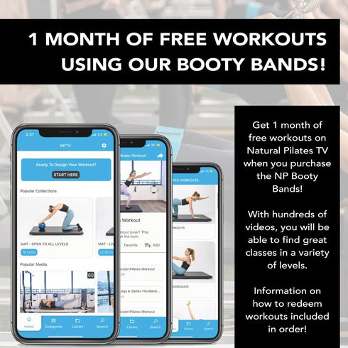 Natural Pilates Booty Bands, 3 Levels of Strength, Fabric Resistance Bands for Women, Non-Slip Butt Bands