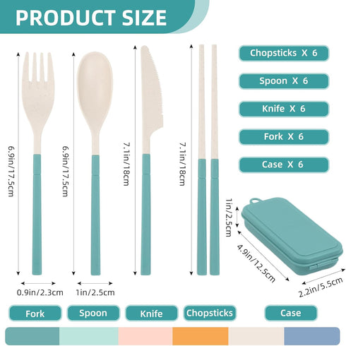 6 Sets Set Set JEPELUS Reusable Travel Utensils with Case, Collapsible Cutlery for Lunch Box, Portable Camping Fork