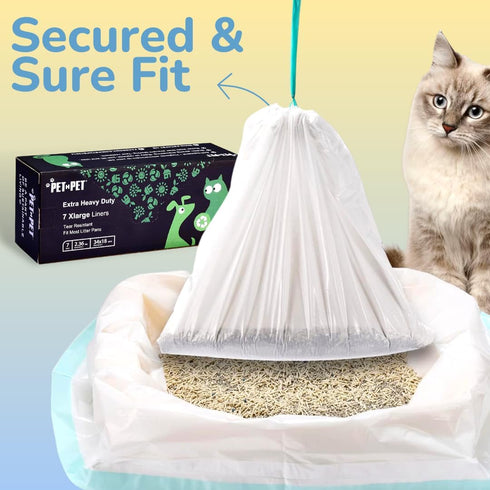 PET N PET Extra Large Cat Litter Box Liners, 7 Count, Heavy Duty Leak Resistant with Drawstring Closure