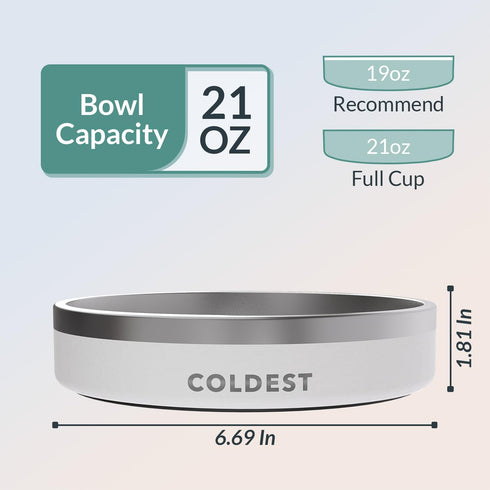 Coldest Dog Bowl, Anti Rust Metal & Non Slip, Heavy Duty Insulated Dog Bowl, 21 oz, Epic White