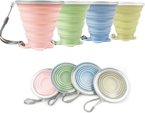 JBER Silicone Collapsible Travel Cup, 4 Pack Expandable Drinking Cup with Lids for Outdoor Hiking Travel (Olive & Pink