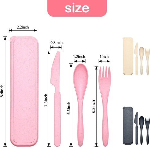 Reusable Travel Utensils Set with Case, 3 Sets Wheat Straw Portable Cutlery for Kids Adults Travel Picnic