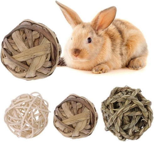 Natural Chew Activity Toys - Chew Grass Balls and Rolling Chew Toys for Bunny, Improve Dental Health for Rabbit