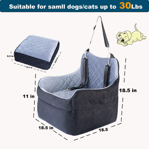 TOPOmerice 30 lbs, Dog Car Seat for Small Dogs, Elevated Pet Booster Seat with Safety Leash & Anti-Slip Base, Washable