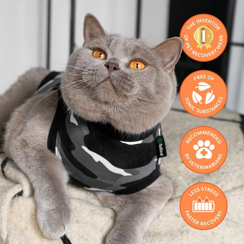 Suitical Recovery Suit for Cats, XX-Small, Black Camouflage