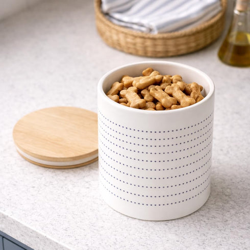 Countertop Pearhead Ceramic Dog Treat Jar with Wooden Lid Container for Dog Biscuits & Training Treats, Airtight