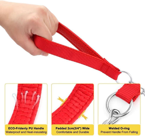 Chain Leash Metal Dog Leash - Chrome Plated with Soft Padded Handle for Small Dogs (S, Red Handle)