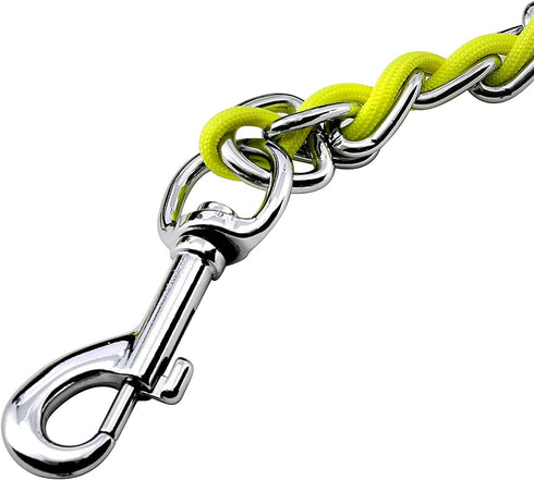 Chain Dog Leash, Chew Proof Metal Leash for Medium Large Dogs, 4FT Anti Chew with Soft Padded Handle, Yellow 3.0