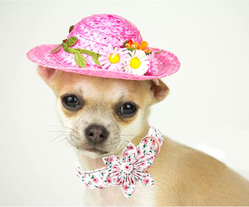 Pink Dog Collar with Flower for Girls, Adjustable Pet Gift for Medium Small Large Dogs