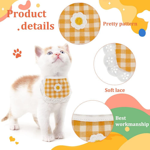 4PCS WEBEEDY Cute Dog Lace Bandana Puppy Cat Flower Scarfs Washable Daily Handkerchief Semicircle Scarf Bibs Saliva