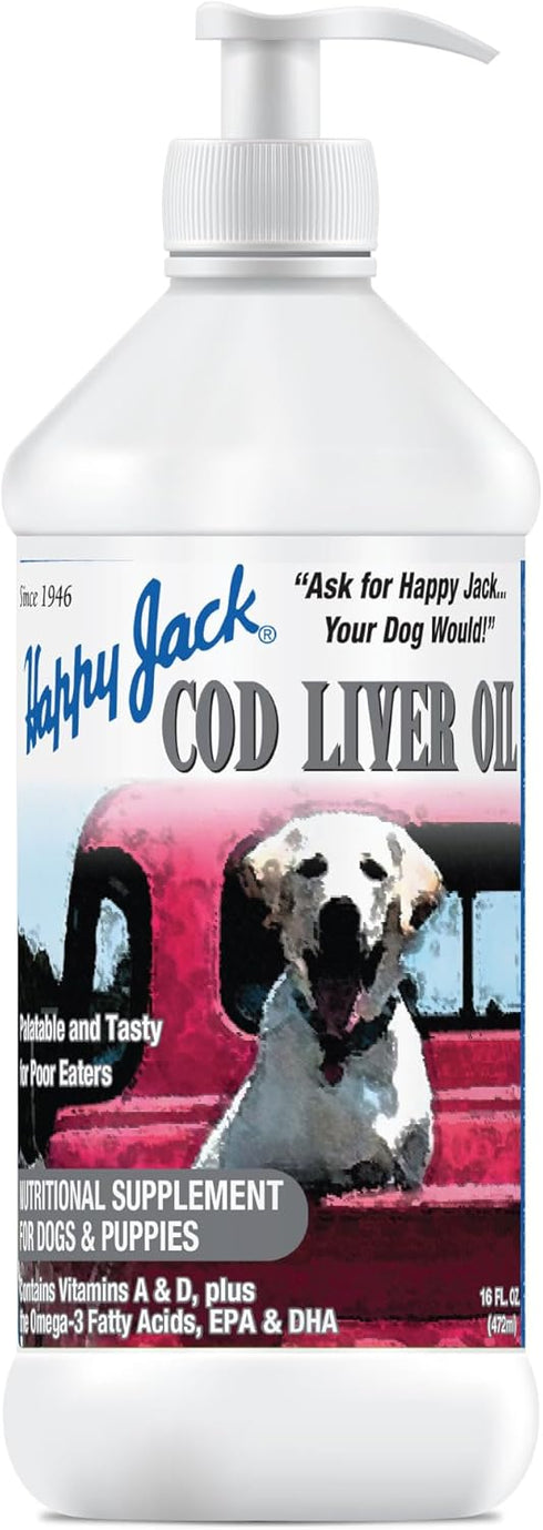 Happy Jack Cod Liver Fish Oil for Dogs, 16 oz, Supplement for Skin and Coat Health