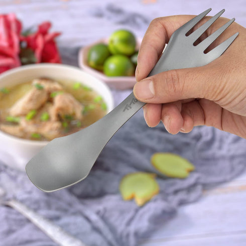 TiTo Titanium Spork, 3-in-1 Spoon, Fork, Knife Lightweight Camping Utensil, Eco-Friendly Flatware for Outdoor Travel