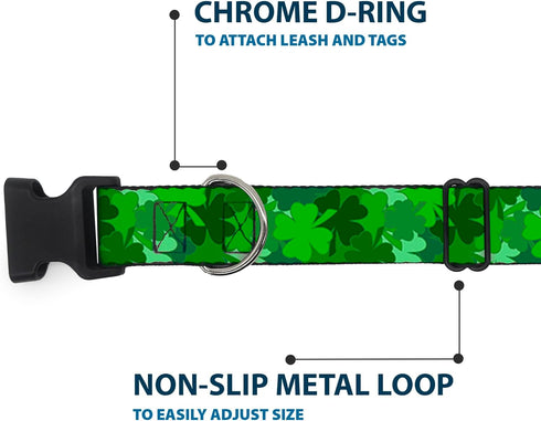 Buckle-Down St. Pat's Stacked Shamrocks Greens Plastic Clip Collar, Large, 15-26"
