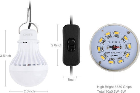 Onite USB LED Light Bulb - 5W Warm White - Outdoor Lantern with Hook & 8.4ft Cord