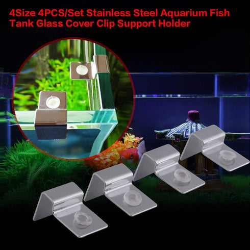 Fdit Pack of 4 Stainless Steel Aquarium Fish Glass Cover Clip Support Holder for Protecting(8mm)