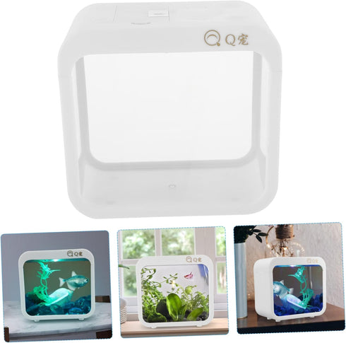 Mini Plastic Aquarium Kits, Small Fish Tank with LED Lighting, Ecological Landscape Box, Desktop Decoration