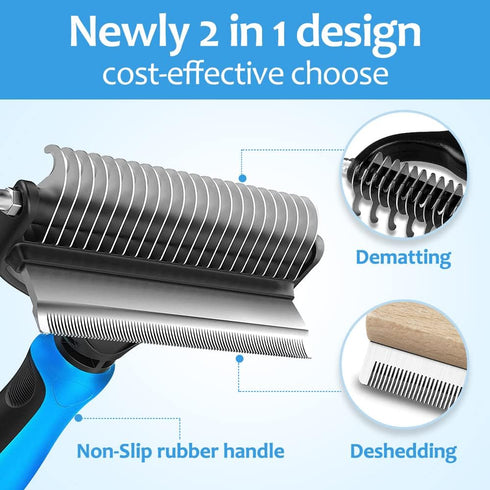 2 in 1 Undercoat Rake for Dogs, Dog Deshedding Brush for Large Dogs, Dematting Comb for Long Hair Cats